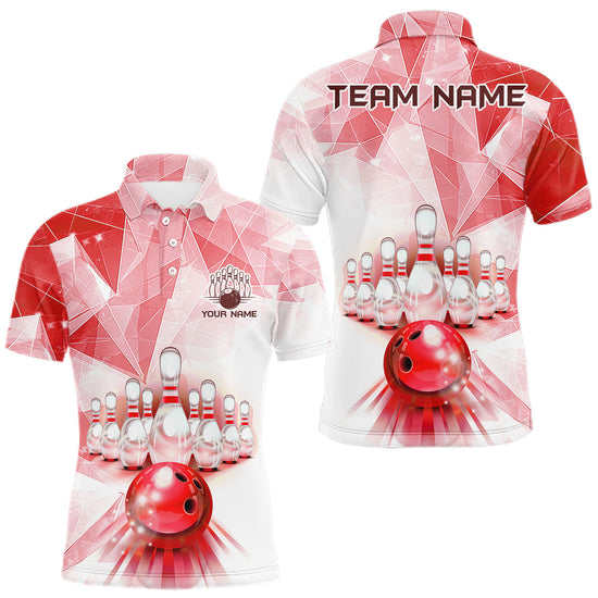 Maxcorners Red And White Bowling Ball And Pins Bowling Shirts For Men Custom Team Bowling League Jerseys