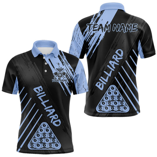 Maxcorners Light-Blue Grunge Billiard Ball Pool Men Polo & 1/4-Zip Shirt Custom 8 Ball Billiards Jerseys LM1104