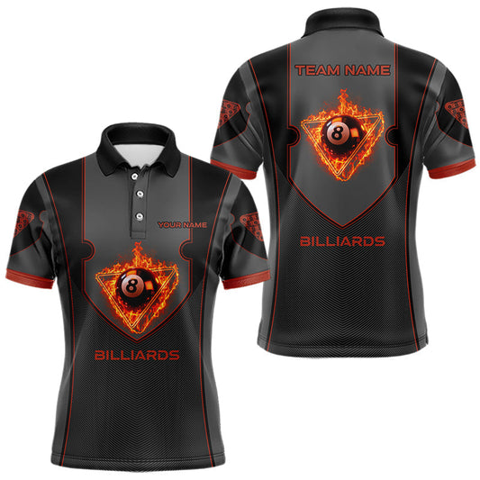 Maxcorners Fire Flame 8 Ball Pool Polo & 1/4-Zip Team Shirt For Men Custom Billiards Ball Apparel|Red LM1104