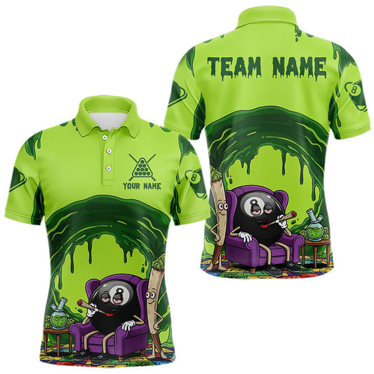 Maxcorners Green Dripping Funny Smoking 8 Ball Billiard Pool Shirt For Men Custom Billiard Team Jerseys