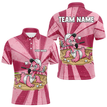 Maxcorners Mens Funny Flamingo Golf Shirts Grunge Pink Golf Clothing Custom Golf Team Polo, Golf Upf Shirts LM1307