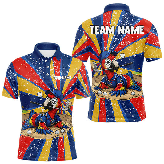 Maxcorners Mens Funny Parrot Golf Shirts Grunge Colorful Golf Clothing Custom Golf Team Polo, Golf Upf Shirts LM1307