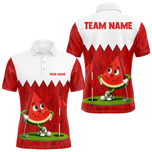 Maxcorners Funny Watermelon Polo Shirt Mens Golf Polo Shirts Custom Red And White Golf Tournament Shirt LM1307
