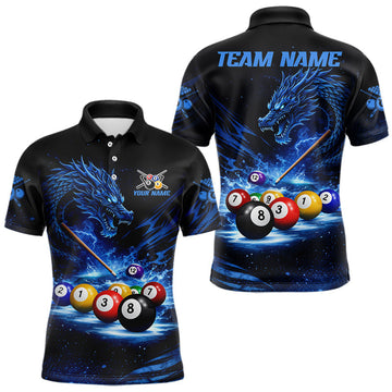 Maxcorners Blue Funny Dragon Thunder Ball Pool Billiard Team Shirt For Men Custom Billiards Ball Attire