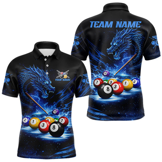 Maxcorners Blue Funny Dragon Thunder Ball Pool Billiard Team Shirt For Men Custom Billiards Ball Attire