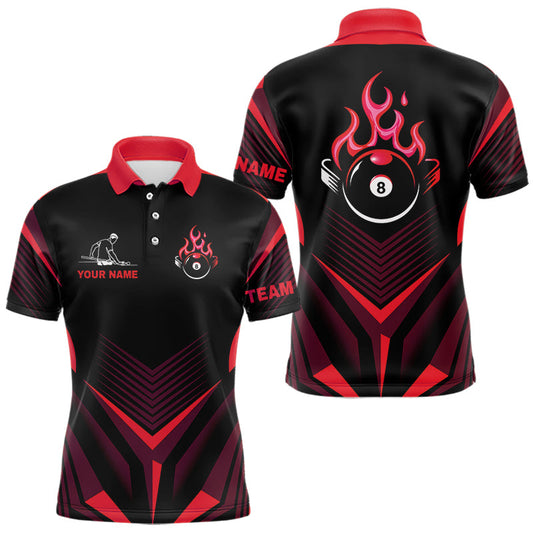 Red Flaming 8 Ball Pool Polo & 1/4-Zip Team Shirt For Men Custom Billiards Ball Apparel
 LM1203