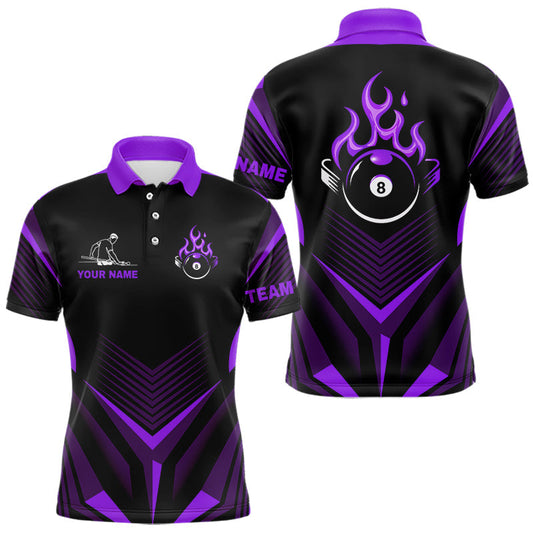 Purple Flaming 8 Ball Pool Polo & 1/4-Zip Team Shirt For Men Custom Billiards Ball Apparel LM1203