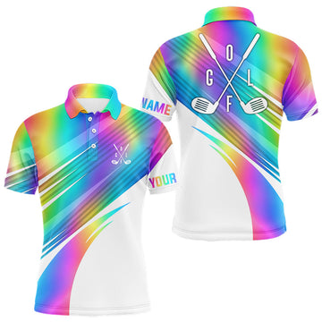 Maxcorners Holographic Rainbow Mens Golf Polo Shirts Custom Golf Tops For Mens Personalized Golf Team Gifts
