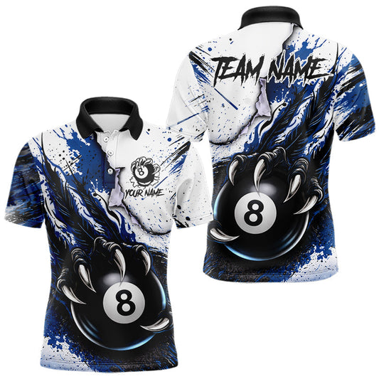 Maxcorners White And Blue Claws 8 Ball Billiard Pool Shirt For Men Custom Billiard Attire Team Jersey LM1104