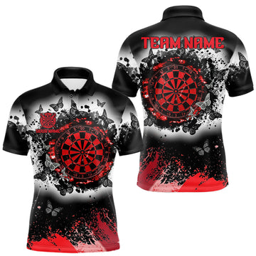 Maxcorners Custom White, Red And Black Grunge Butterfly Dart Polo 1/4-Zip Shirt For Men Dart Team Jersey