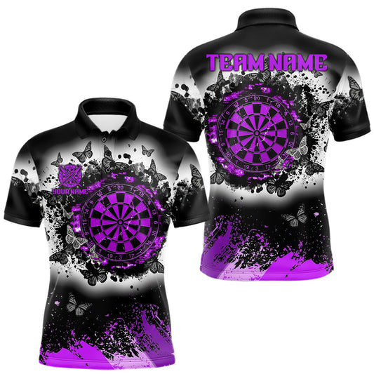 Maxcorners Custom White, Purple And Black Grunge Butterfly Dart Polo 1/4-Zip Shirt For Men Dart Team Jersey
