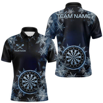 Maxcorners Blue Snowflake Darts Polo & Quarter Zip Shirt For Men Custom Blue Icy Dart Team Dart Jersey LM1508