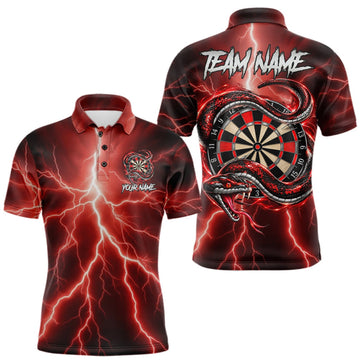 Maxcorners Red Thunder Dart Polo 1/4-Zip Shirt For Men Custom Cobra Snake Darts Jersey Darts Team Uniform LM1910