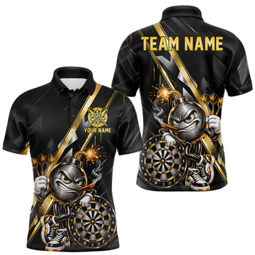 Maxcorners Personalized Black Gold Bomb Darts Polo 1/4-Zip Shirt Customized Funny Darts Team Apparel For Men