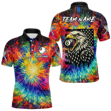 Maxcorners Colorful Tie-Dye Funny Eagle 8 Ball Men Billiards Shirt Personalized Pool Balls Billiard Attire LM1202
