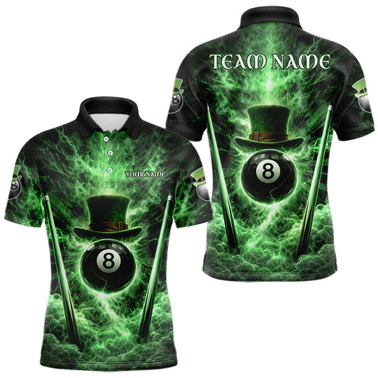 Maxcorners St Patrick's Day Green Smokes Ball 8 Billiards Pool Sticks Shirt For Men Custom Billiard Balls Attire LM1202