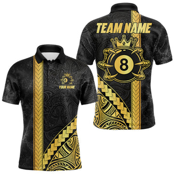 Maxcorners Polynesian Tribal Gold Crown 8 Ball Billiard Pool Shirt For Men Custom Outfits Billiard Team Attire LM1705
