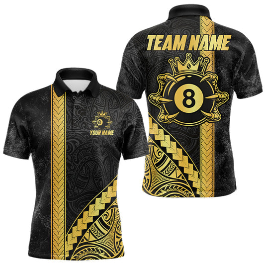 Maxcorners Polynesian Tribal Gold Crown 8 Ball Billiard Pool Shirt For Men Custom Outfits Billiard Team Attire LM1705