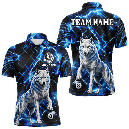 Maxcorners Custom Funny Wolf 8 Ball Billiard Shirt For Men Thunder Lightning Billiard Pool Team Jersey | Blue LM1705