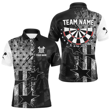 Maxcorners US Flag Grunge Star Dartboard Men's Darts Polo Shirt - Custom Name For Players LM2007