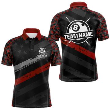 Maxcorners Black & Red Digital Camo Pool Billiard Shirt For Men Custom 8 Ball US Flag Patriot Billiard Team Shirt LM0409