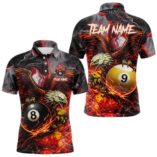 Maxcorners Custom Fire 8 Ball & 9 Ball Pool Eagle Billiard Shirt For Men, Billiard Team Jersey Polo & 1/4 Zip LM2704