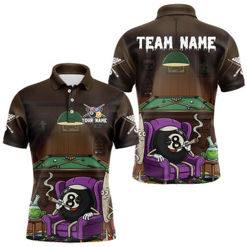 Maxcorners Funny Pool 8 Ball Smoking Men's Billiard Team Shirt Custom Billiard Polo & 1/4 Zip Attire