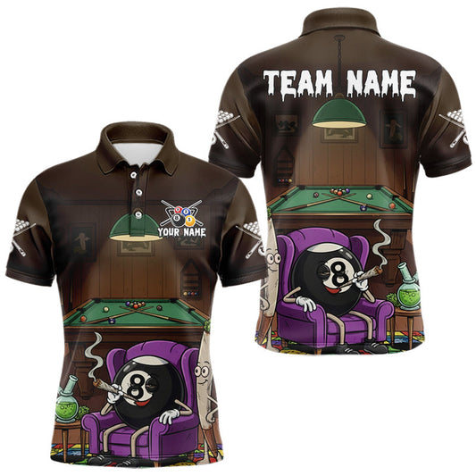 Maxcorners Funny Pool 8 Ball Smoking Men's Billiard Team Shirt Custom Billiard Polo & 1/4 Zip Attire