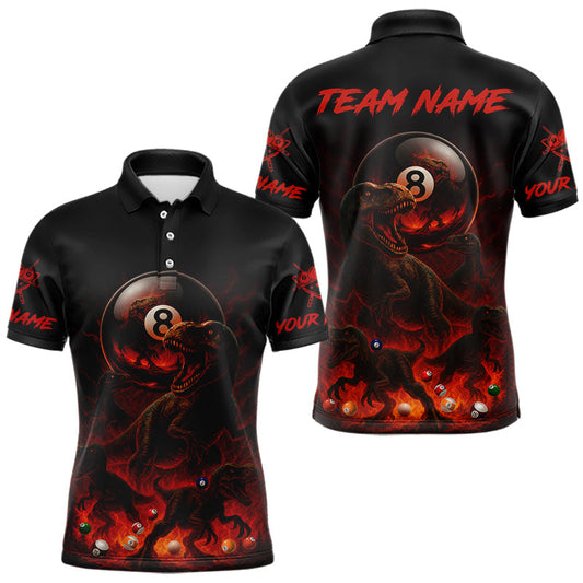 Maxcorners Fire Flame Dinosaur & Pool 8 Ball Men Billiard Team Shirt Custom Billiard Polo & 1/4-Zip Attire