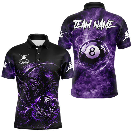 Maxcorners Thunder Purple Smokes Grim Reaper Ball 8 Billiards Pool Shirt For Men Personalized Billiard Team Names LM2602