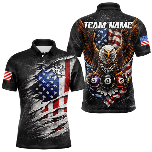 Maxcorners Eagle Grey Grunge American Flag Ball 8 Billiards Pool Shirt For Men Personalized Billiard Team Names