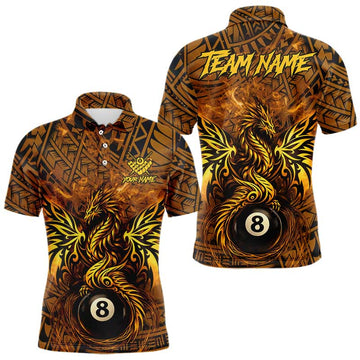 Maxcorners Black And Yellow Tribal Pattern Billiard Phoenix Jersey For Men Billiard 8 Ball Pool Team Shirts