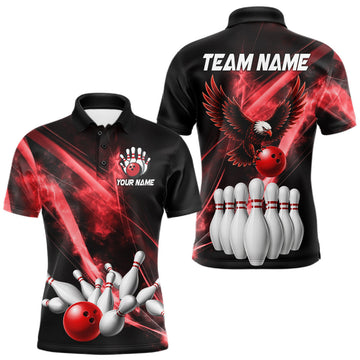 Maxcorners Red Smoking Bowling Polo & 1/4-Zip Shirt For Men Custom Funny Eagle Team Bowling Jersey LM1705