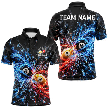 Maxcorners Broken Glass 8 Ball 9 Ball Pool Billiard Shirt For Men Custom Flame Billiard Polo 1/4-Zip Team Shirt LM1910