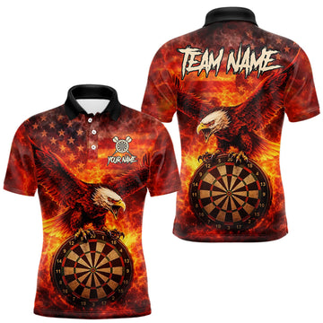 Maxcorners US Flag Eagle Flame Dartboard Darts Polo Shirts For Men Custom Patriotic Dart Team Jerseys LM1501