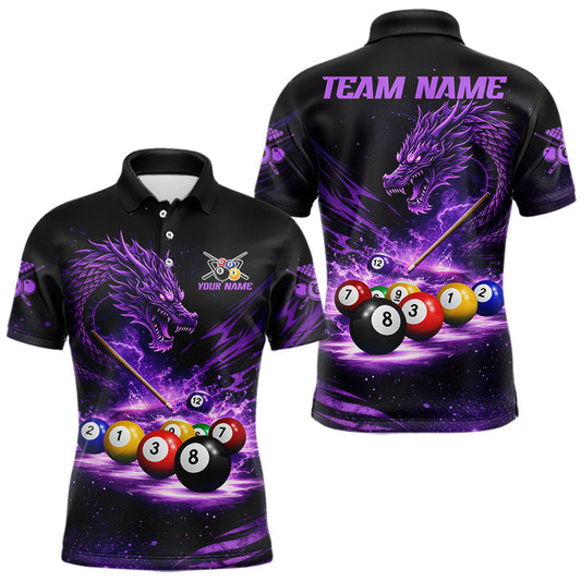 Maxcorners Purple Funny Dragon Thunder Ball Pool Billiard Team Shirt For Men Custom Billiards Ball Attire