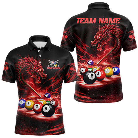 Maxcorners Red Funny Dragon Thunder Ball Pool Billiard Team Shirt For Men Custom Billiards Ball Attire LM2602
