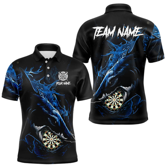 Maxcorners Personalized Blue Horror Shark Men Darts Polo League Shirts Funny Grunge Dart Jerseys