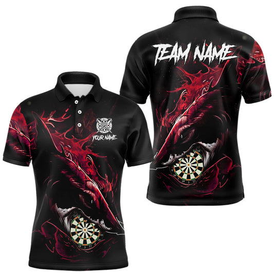 Maxcorners Personalized Red Horror Shark Men Darts Polo League Shirts Funny Grunge Dart Jerseys
