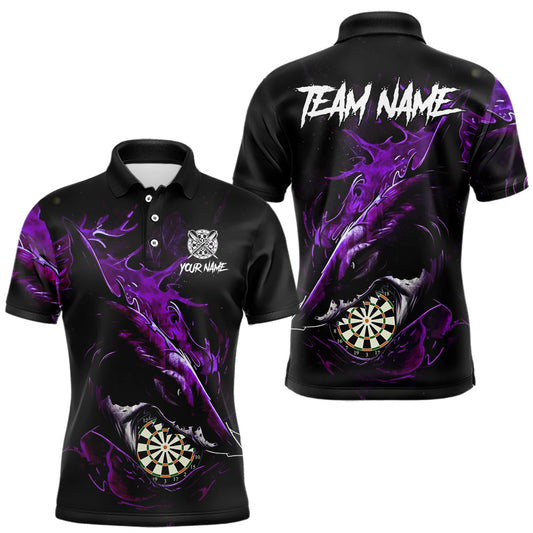 Maxcorners Personalized Purple Horror Shark Men Darts Polo League Shirts Funny Grunge Dart Jerseys
