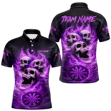 Maxcorners Purple Skulls Fire Flame Dartboard Darts Polo Shirt For Men Personalized Dart Team Jerseys LM1104
