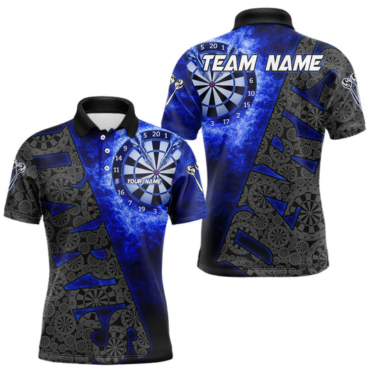 Maxcorners Custom Mens Dart Polo & Quarter Zip Shirt Pattern Dartboard Blue Flames Darts Team Jersey