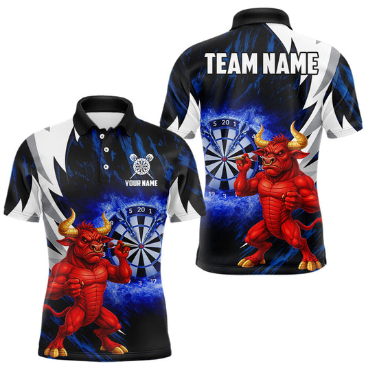 Maxcorners Personalized Blue Dartboard Flame Dart Polo & Quarter Zip Shirt Funny Bull Darts Attire For Men