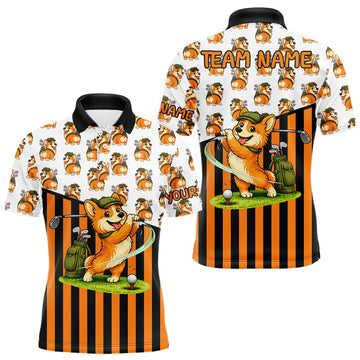 Maxcorners Funny Mens Cute Dog Pattern Golf Polo Shirt Custom Orange Golfing Dog Golf Clothes Attire