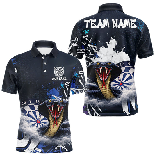Maxcorners Funny Blue Smoke Cobra Men Darts Polo & Quarter-Zip Shirt Custom Graffiti Dart Team Jerseys