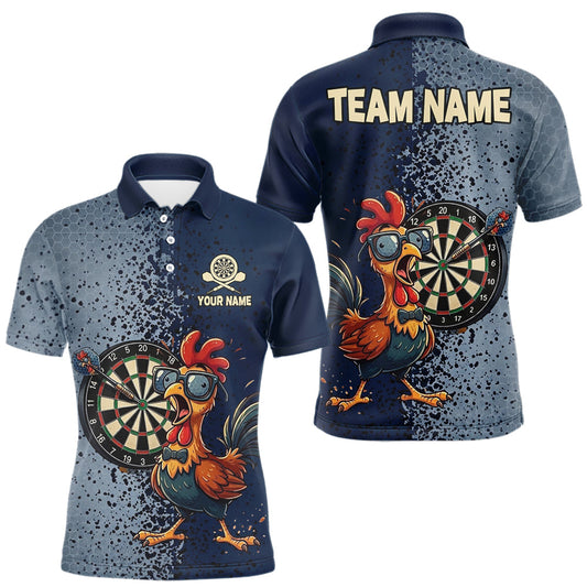 Maxcorners Blue Hexagon Splatter Funny Rooster Darts Polo & 1/4-Zip Shirt Custom Dart Jersey For Men