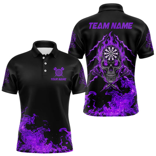 Maxcorners Custom Purple Flames Skull Dart Arrow Dart Men Polo Jerseys Flame Dart Team Shirt MT1810