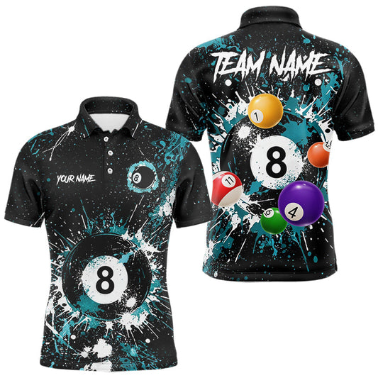 Maxcorners Black And Teal 8 Ball Pool Men Billiard Shirts Personalized Splatter Paint Billiard Jersey For Pooler LM1005