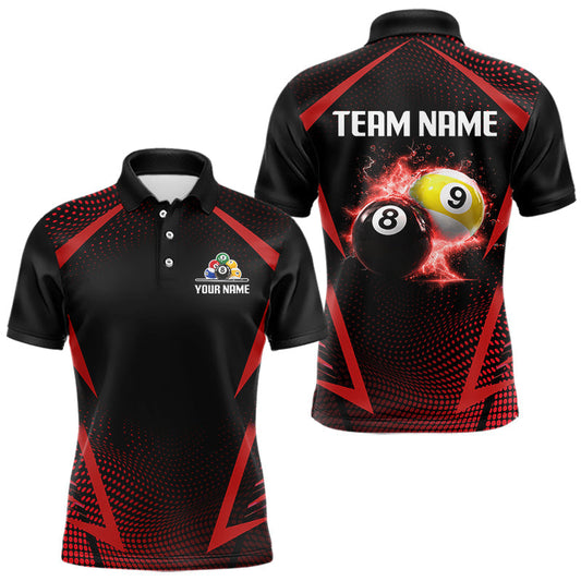 Maxcorners Custom 8 Ball & 9 Ball Mens Billiard Shirt Personalized Thunder Red Billiard Pool Team Shirt