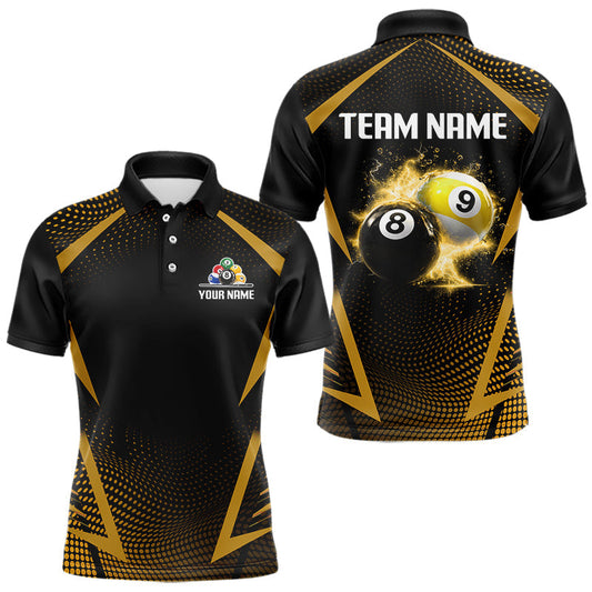 Maxcorners Custom 8 Ball & 9 Ball Mens Billiard Shirt Personalized Thunder Yellow Billiard Pool Team Shirt